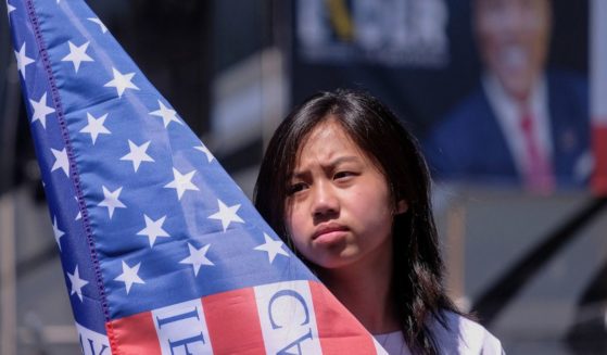 A girl with a stylized American flag in California's Little Saigon.