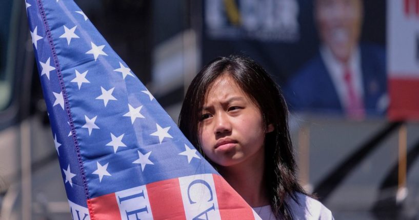 A girl with a stylized American flag in California's Little Saigon.