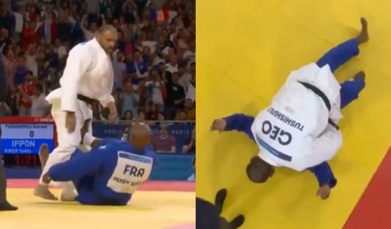 Georgian judo star Guram Tushishvili throws his opponent after the match, leading to his disqualification.