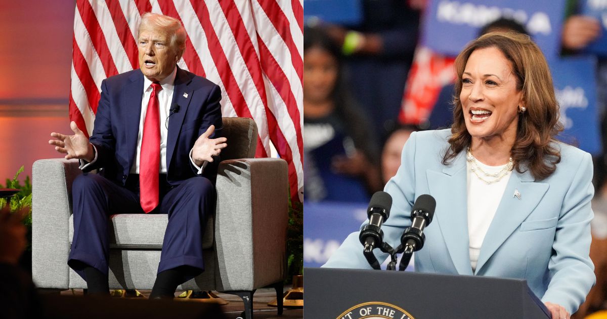 Composite image of former President Donald Trump and Vice President Kamala Harris.