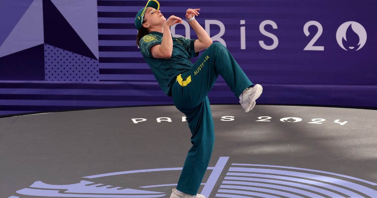 B-Girl Raygun of Team Australia competes during the B-Girls Round Robin - Group B during the Olympic Games in Paris, France, on Friday.