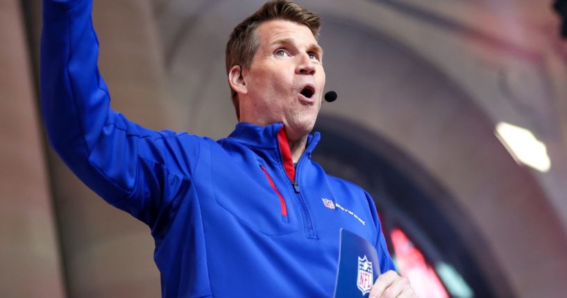 NFL Network host Scott Hanson presents on stage during Day 3 of the 2023 NFL Draft in Kansas City, Missouri, on April 29, 2023.