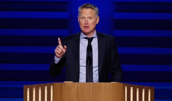 Steve Kerr, Team USA Men’s Basketball coach and Golden State Warriors coach, speaks onstage during the first day of the Democratic National Convention in Chicago, Illinois, on Monday.