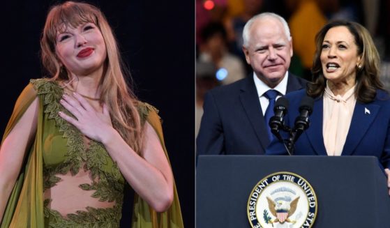 Vice President Kamala Harris selected Gov. Tim Walz, right, as her running mate, and fans of Taylor Swift, left, are excited because Walz signed the "Taylor Swift Bill" into law.