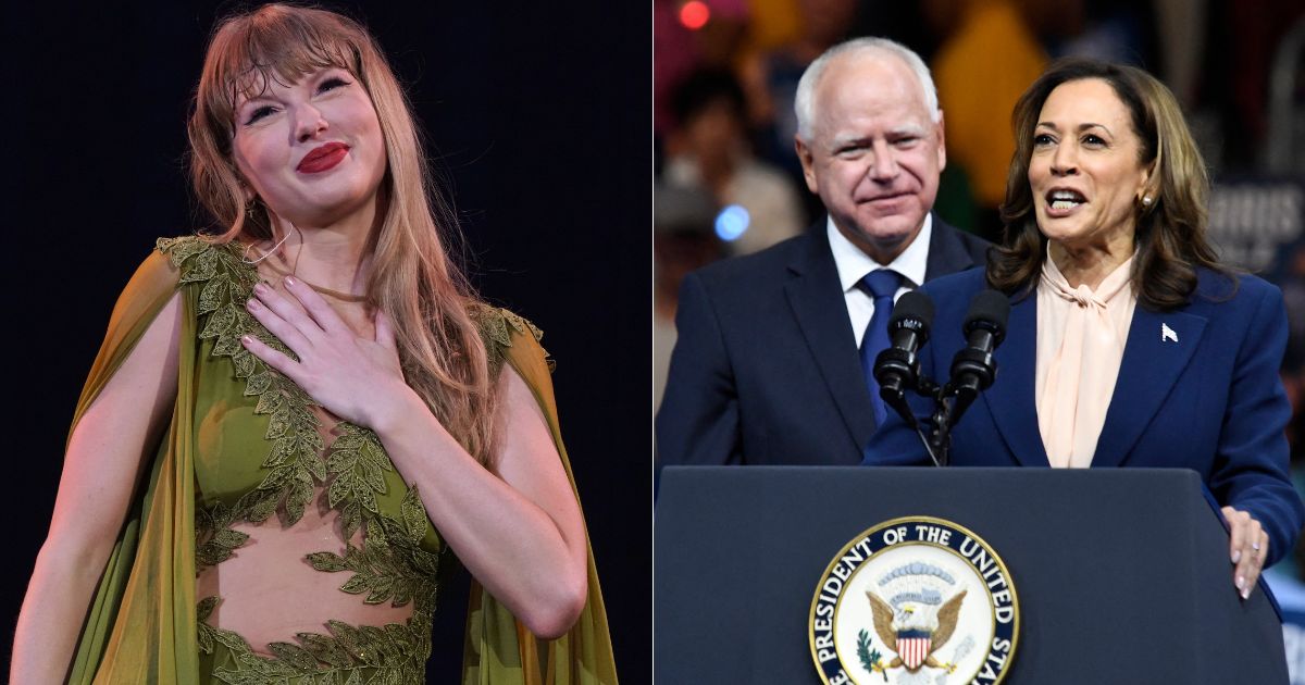 Vice President Kamala Harris selected Gov. Tim Walz, right, as her running mate, and fans of Taylor Swift, left, are excited because Walz signed the "Taylor Swift Bill" into law.