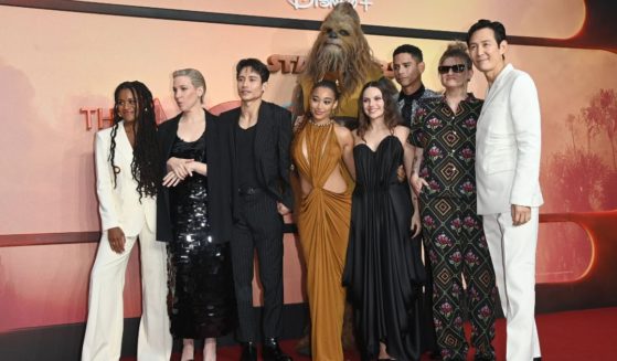 Producer Rayne Roberts, Rebecca Henderson, Manny Jacinto, Amandla Stenberg, Dafne Keen, Charlie Barnett and Lee Jung-jae attends the "Star Wars: The Acolyte" U.K. Premiere in London, England, on May 28.