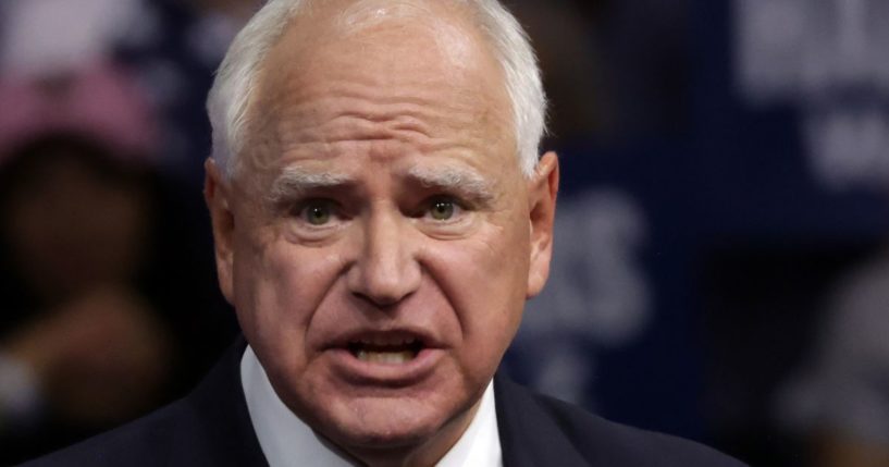 Minnesota Gov. Tim Walz speaks during a campaign rally with Vice President Kamala Harris in Philadelphia, Pennsylvania, on Aug. 6.