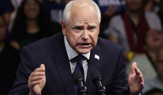 Gov. Tim Walz speaks during a campaign rally with Vice President Kamala Harris in Philadelphia, Pennsylvania, on Aug. 6.