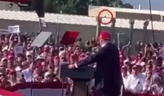 New video of the assassination attempt on former President Donald Trump on July 13 emerged this week, showing what appeared to be the shooter, circled, running across the roof and getting into position moments before he began firing.