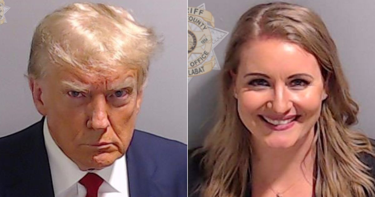 Pictured are the mugshots of former President Donald Trump, left, and former Trump attorney Jenna Ellis after being charged in Fulton County, Georgia, for an alleged plan to overturn the results of the 2020 presidential election in Georgia.