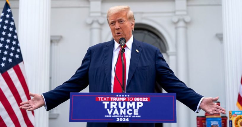 Former President Donald Trump holds a news conference outside the Trump National Golf Club Bedminster Thursday in Bedminster, New Jersey.