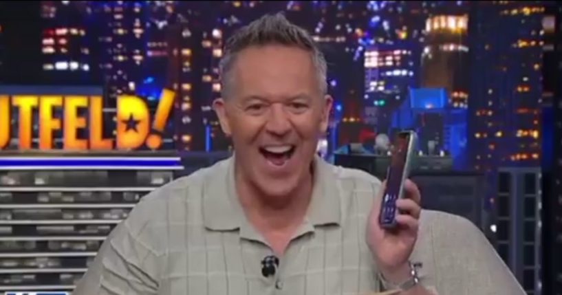 Fox host Greg Gutfeld clearly enjoyed getting a call from former President Donald Trump while his show was on the air.