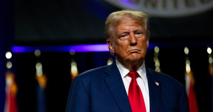 Republican presidential nominee, former U.S. President Donald Trump during the National Guard Association of the United States' 146th General Conference & Exhibition at Huntington Place Convention Center on Monday in Detroit, Michigan. Michigan's importance to the Trump re-election campaign has become front and center as he marks his eighth visit to the state this year, including an additional event in Eaton County on August 29th.