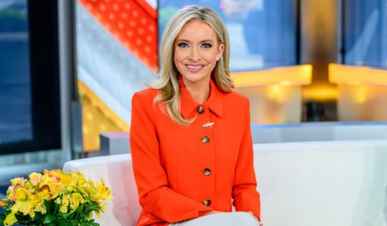 Host Kayleigh McEnany as Kevin O'Leary visits "Outnumbered" at Fox News Channel Studios on April 18, 2024 in New York City.