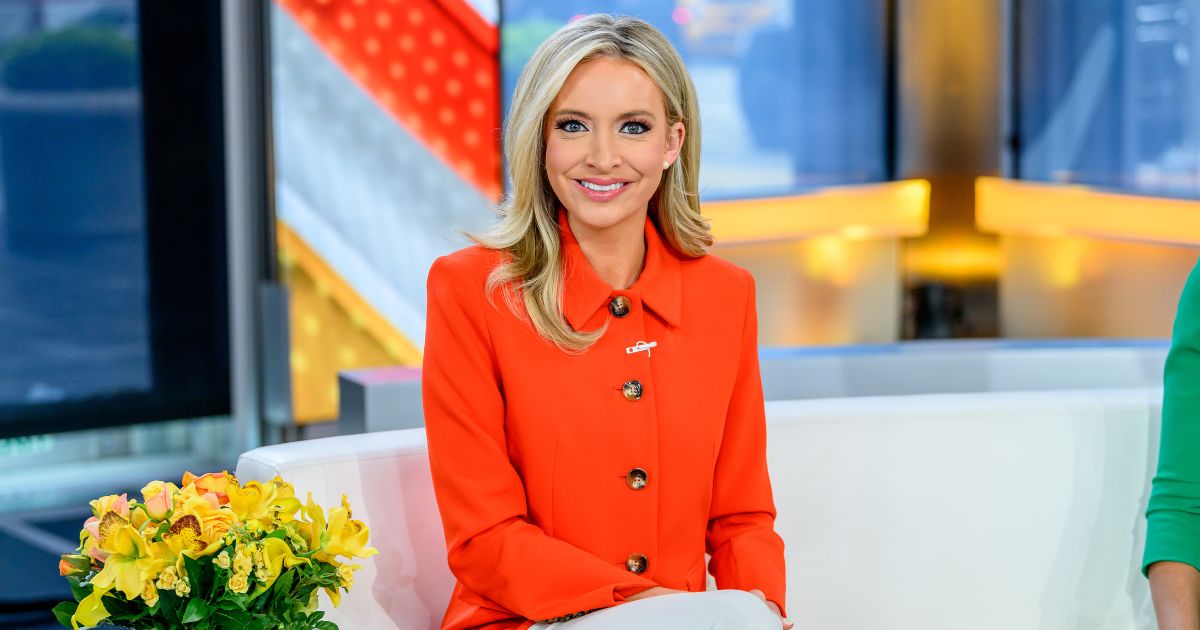 Host Kayleigh McEnany as Kevin O'Leary visits "Outnumbered" at Fox News Channel Studios on April 18, 2024 in New York City.