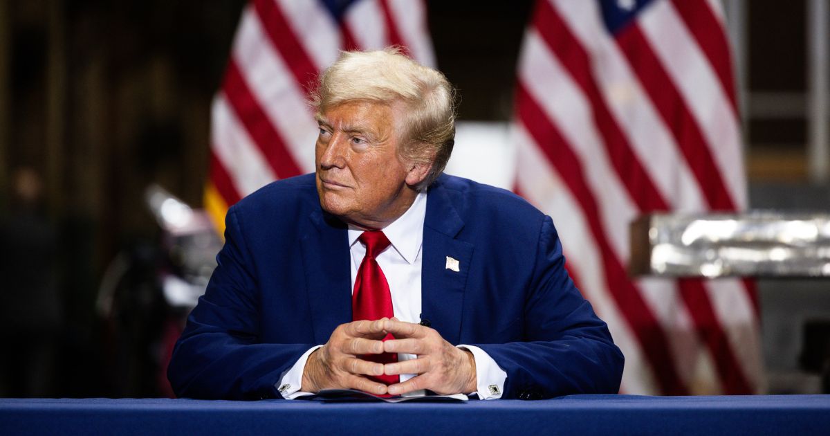 Republican Presidential nominee, former President Donald J. Trump remarks during a campaign event at Precision Custom Components on Monday in York, Pennsylvania. Coinciding with the start of the Democratic National Convention, Trump held the event in the key battleground state of Pennsylvania, a swing state in the 2024 Presidential election against Democratic presidential candidate U.S. Vice President Kamala Harris.