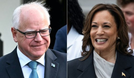 This combination of picture shows Vice President Kamala Harris, right, and her running mate Gov. Tim Walz, left.