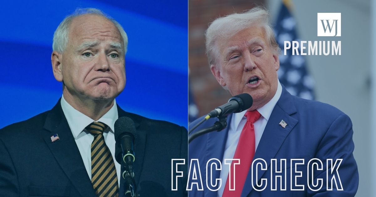 The Harris-Walz campaign is touting audio of then-President Donald Trump, right, that seems to praise Minnesota Gov. Tim Walz, left, but that audio has been drastically altered.