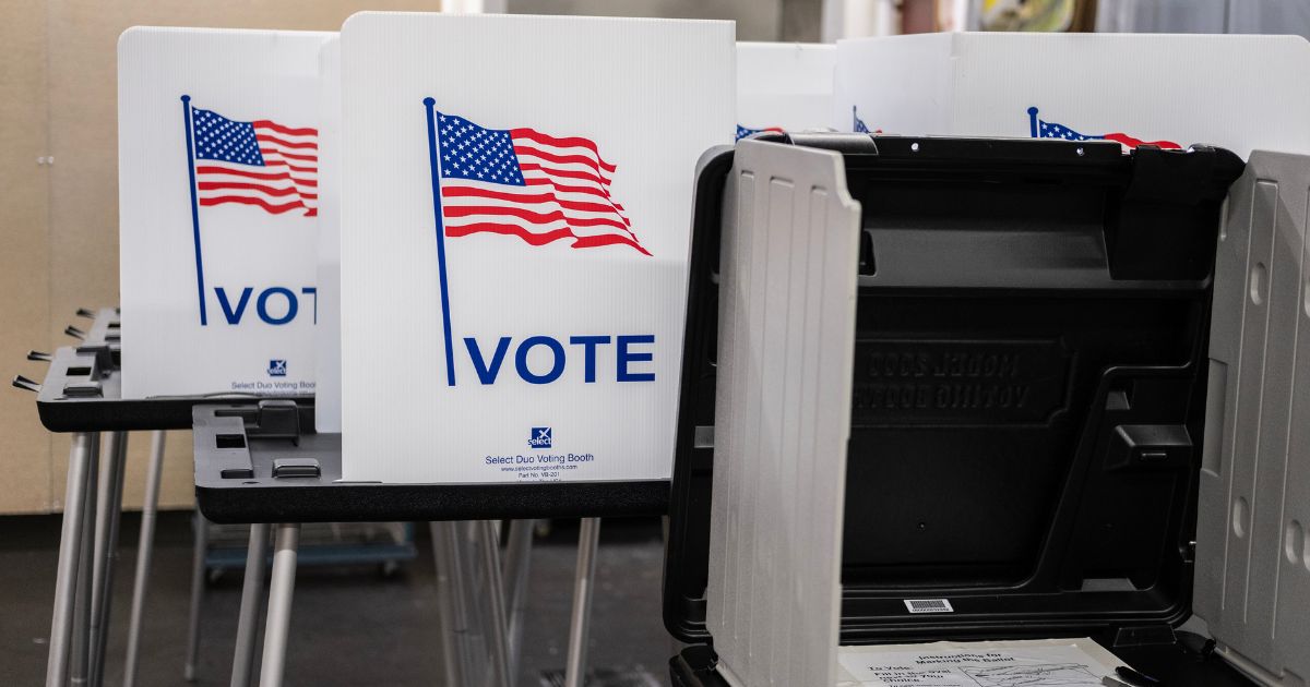 Voting stations are seen at the Madison Public Library in Madison, Wisconsin, on Nov. 8, 2022