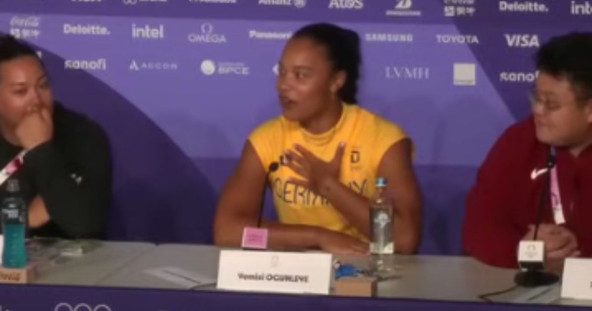 Gold medalist Yemisi Ogunleye used her time during a news conference to sing praises to God and share her faith.