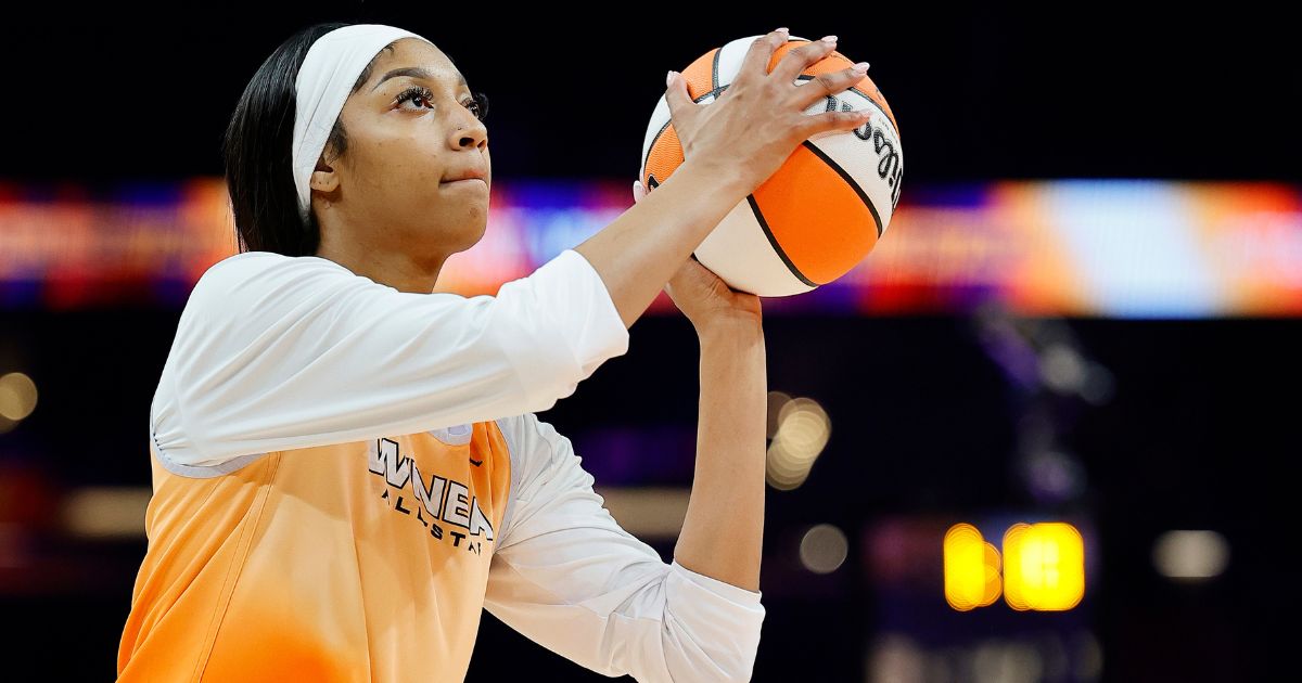 Angel Reese of Team WNBA shoots during a WNBA All-Star Game team practice at Footprint Center in Phoenix, Arizona, on July 19.