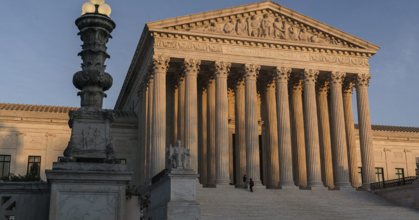 The Supreme Court is seen at sundown in Washington, November 6, 2020.