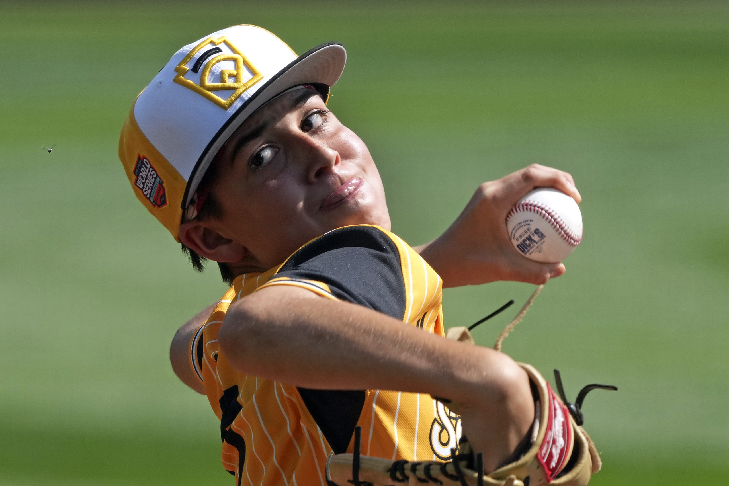 Lake Mary, Florida's Jacob Bibaud delivers during the first inning of the Little League World Series Championship game against Taiwan in South Williamsport, Pennsylvania on Sunday.