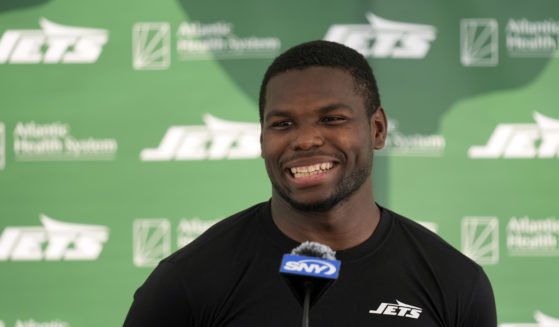 New York Jets' Tarik Cohen speaks to reporters after a practice at the NFL football team's training facility in Florham Park, New Jersey on Tuesday.