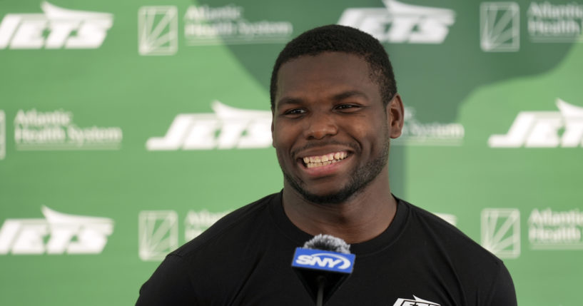 New York Jets' Tarik Cohen speaks to reporters after a practice at the NFL football team's training facility in Florham Park, New Jersey on Tuesday.