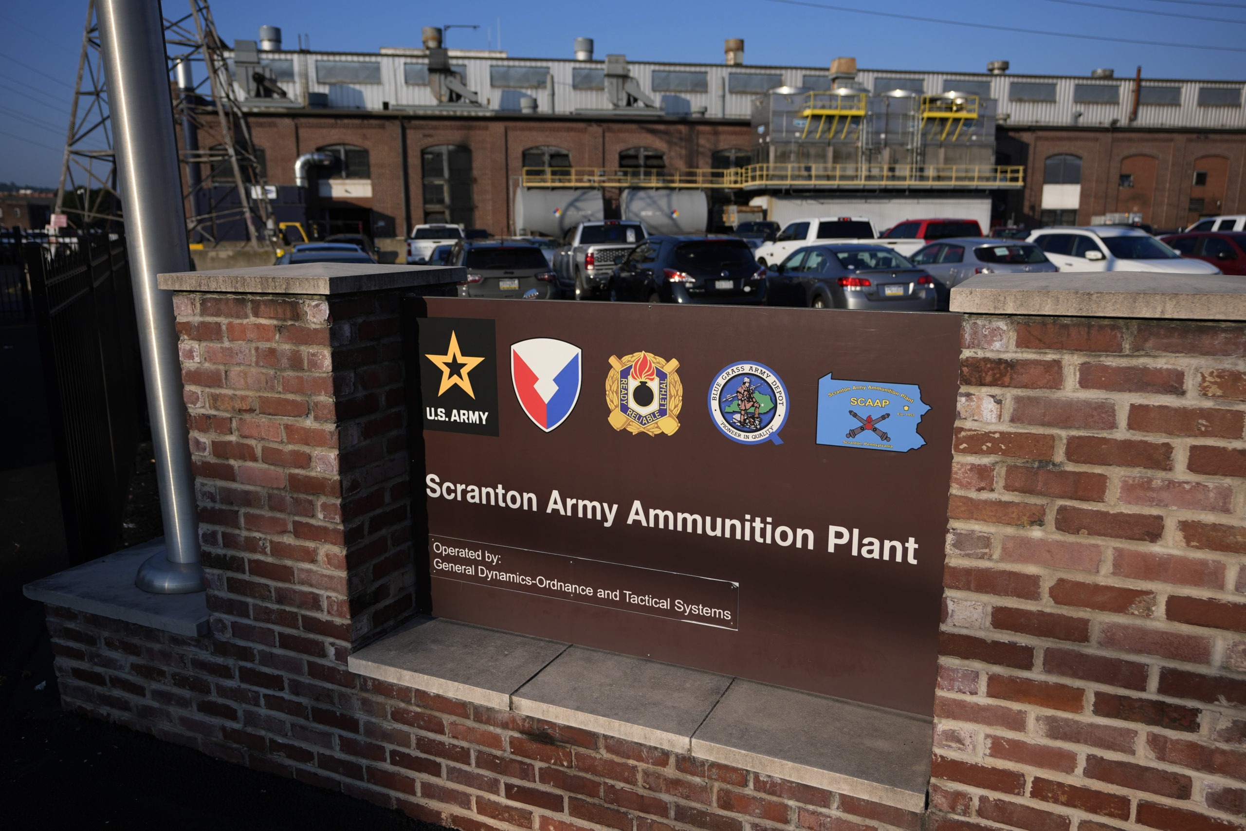 The Scranton Army Ammunition Plant is seen before a tour of the manufacturing process for 155 mm M795 artillery projectiles on Tuesday in Scranton, Pennsylvania.