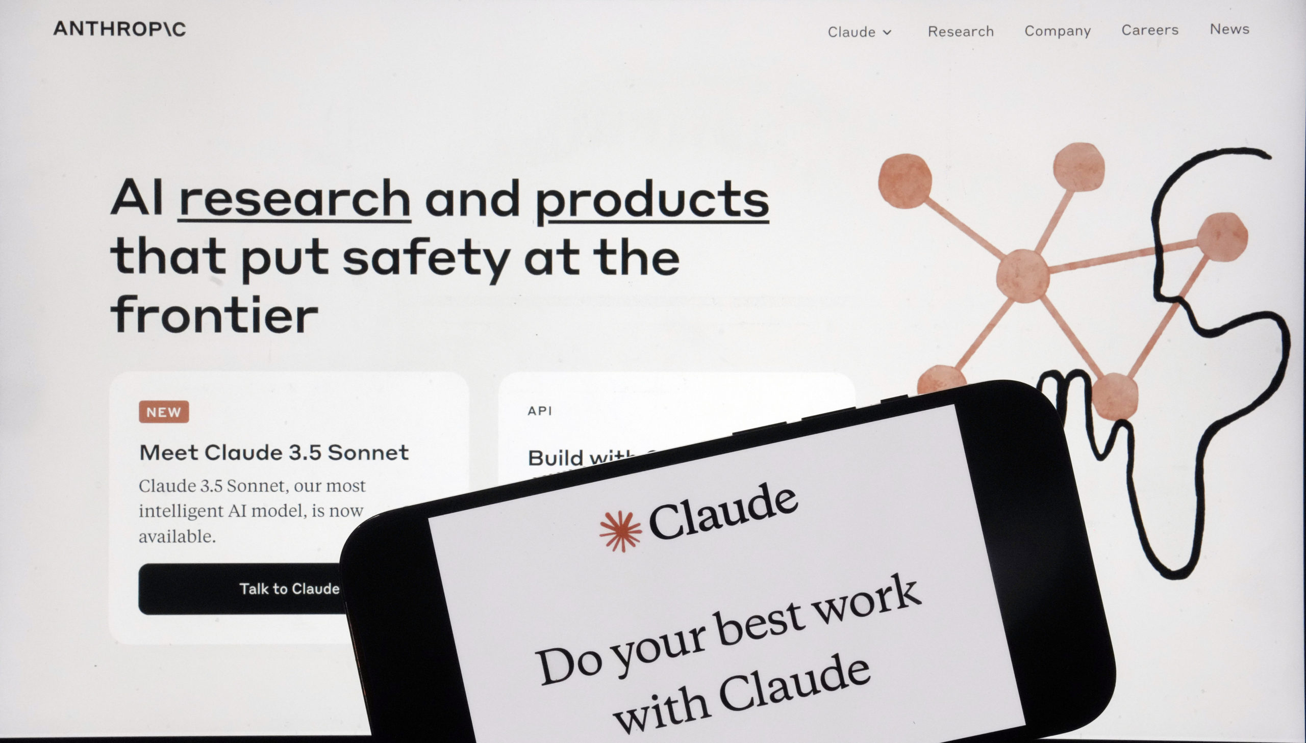 The Anthropic website and mobile phone app are shown in this photo, in New York, on July 5.