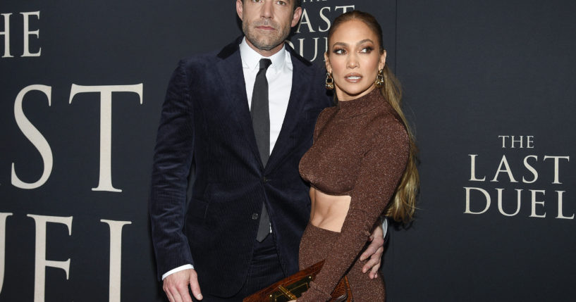 Actor Ben Affleck, left, and actor-singer Jennifer Lopez attend the premiere of "The Last Duel" on October 9, 2021, in New York.