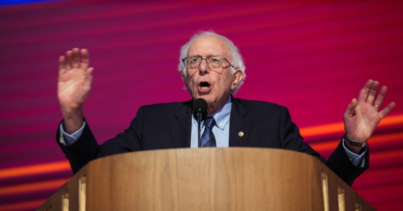 U.S. Sen. Bernie Sanders (I-VT) speaks on stage during the second day of the Democratic National Convention at the United Center on August 20, 2024 in Chicago, Illinois.