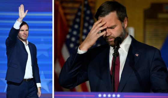 (L) Kentucky Governor Andy Beshear arrives onstage to speak on the first day of the Democratic National Convention (DNC) at the United Center in Chicago, Illinois, on August 19, 2024. (R) Republican Vice Presidential candidate Sen. JD Vance (R-OH) speaks at a campaign rally at VFW Post 92 on August 15, 2024 in New Kensington, Pennsylvania.