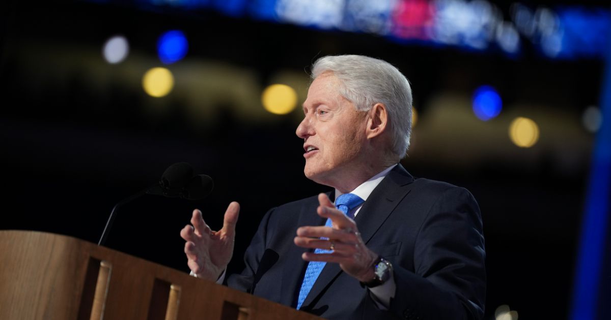 Former U.S. President Bill Clinton speaks on stage during the third day of the Democratic National Convention at the United Center on August 21, 2024 in Chicago, Illinois.