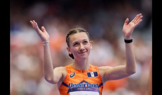 Femke Bol of Team Netherlands reacts during the Women's 400m Hurdles Round 1 on day nine of the Olympic Games Paris 2024 at Stade de France on August 4, 2024 in Paris, France.