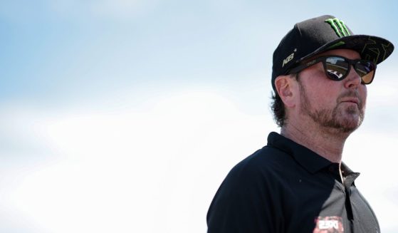 Retired NASCAR driver and advisor to 23XI Racing, Kurt Busch looks on prior to the NASCAR Cup Series Ally 400 at Nashville Superspeedway on June 30, 2024 in Lebanon, Tennessee.