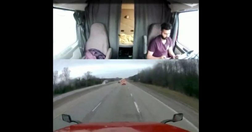 This X screen shot shows dash cam footage of truck driver Mehakdeep Singh moments before a fatal collision on April 18, 2022 in Ontario, Canada.