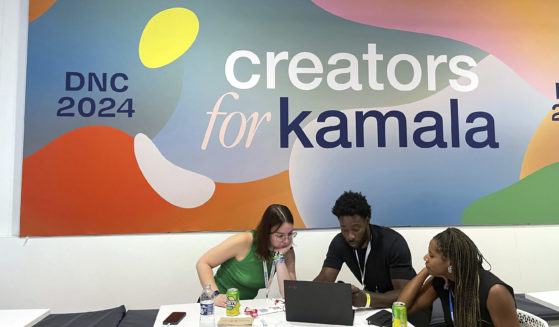 Content creators are pictured at the Democratic National Convention at the United Center in Chicago on Wednesday.