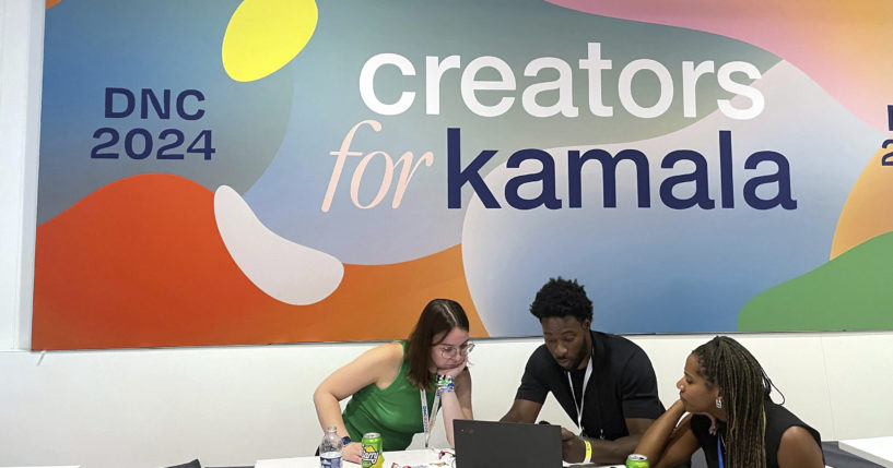 Content creators are pictured at the Democratic National Convention at the United Center in Chicago on Wednesday.