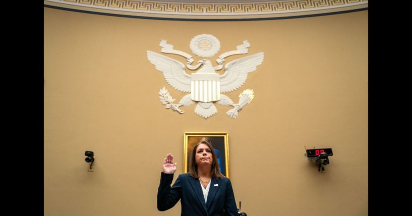 United States Secret Service Director Kimberly Cheatle is sworn in before testifying before the House Oversight and Accountability Committee during a hearing at the Rayburn House Office Building on July 22, 2024 in Washington, DC.