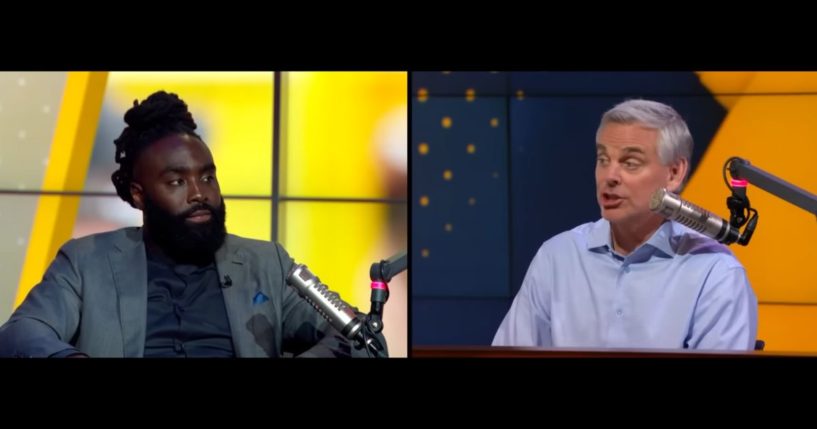 This YouTube screen shot from an Aug. 12 video shows New Orleans Saints linebacker Demario Davis and FS1 sports pundit Colin Cowherd.