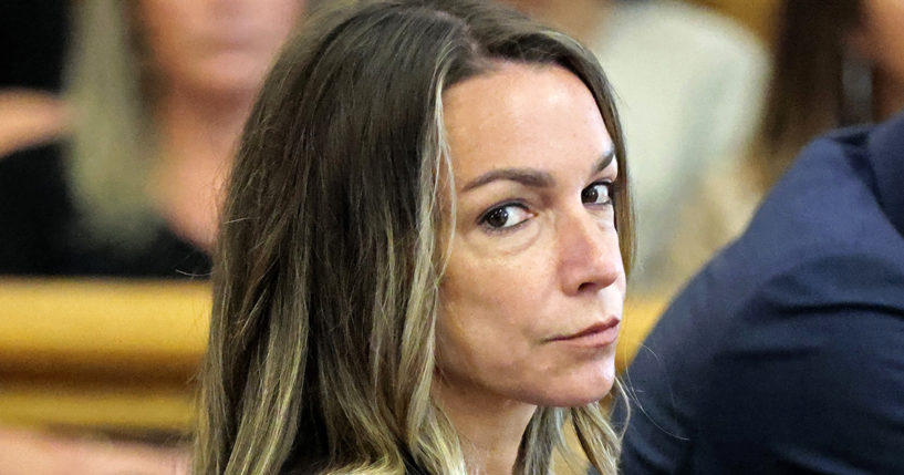 Karen Read looks toward the jurors, as they are greeted by Judge Beverly J. Cannone during her trial at Norfolk Superior Court in Dedham, Massachusetts, Monday, July 1, 2024.