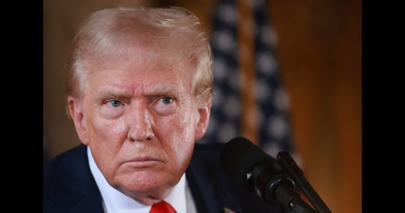 Republican presidential candidate former President Donald Trump speaks during a press conference at his Mar-a-Lago estate on August 8, 2024, in Palm Beach, Florida.