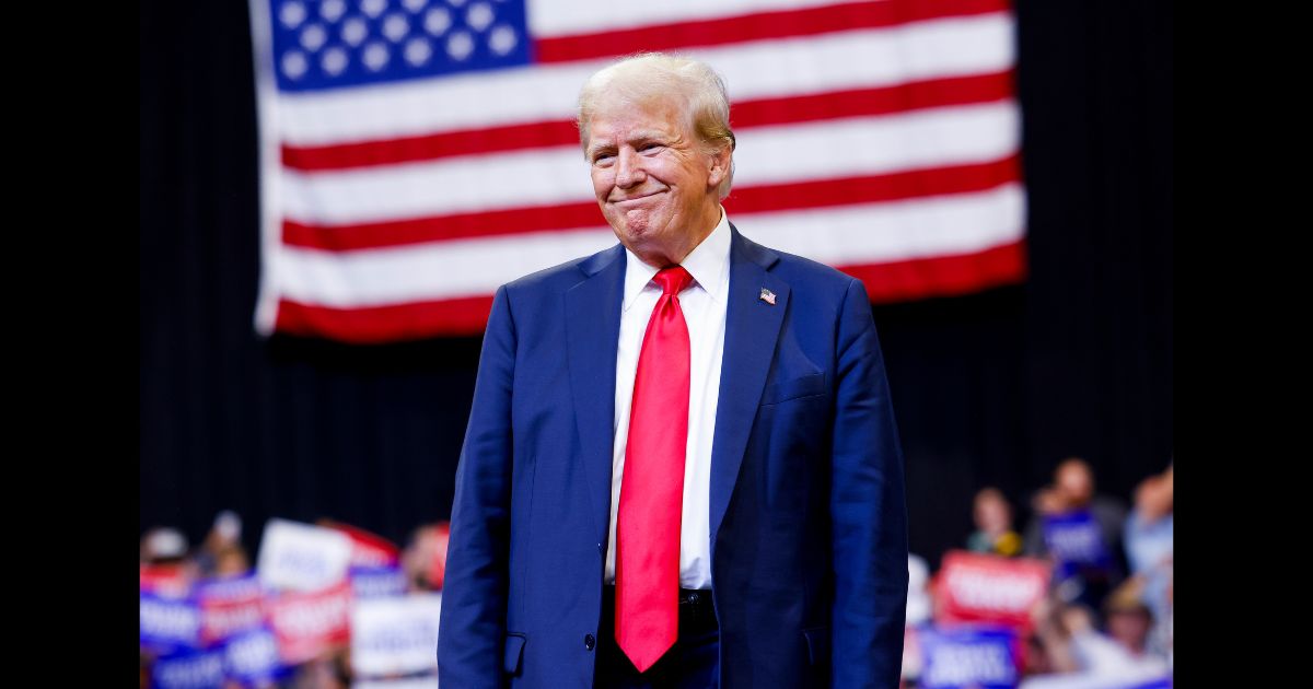 Republican presidential nominee, former U.S. President Donald Trump walks toward the stage to speak at a rally at the Brick Breeden Fieldhouse at Montana State University on August 9, 2024 in Bozeman, Montana.