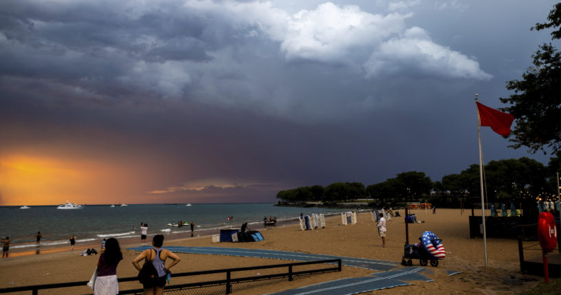 A storm rolls in at Ohio Street beach after a day of the heat index at triple digits on Tuesday in Chicago.