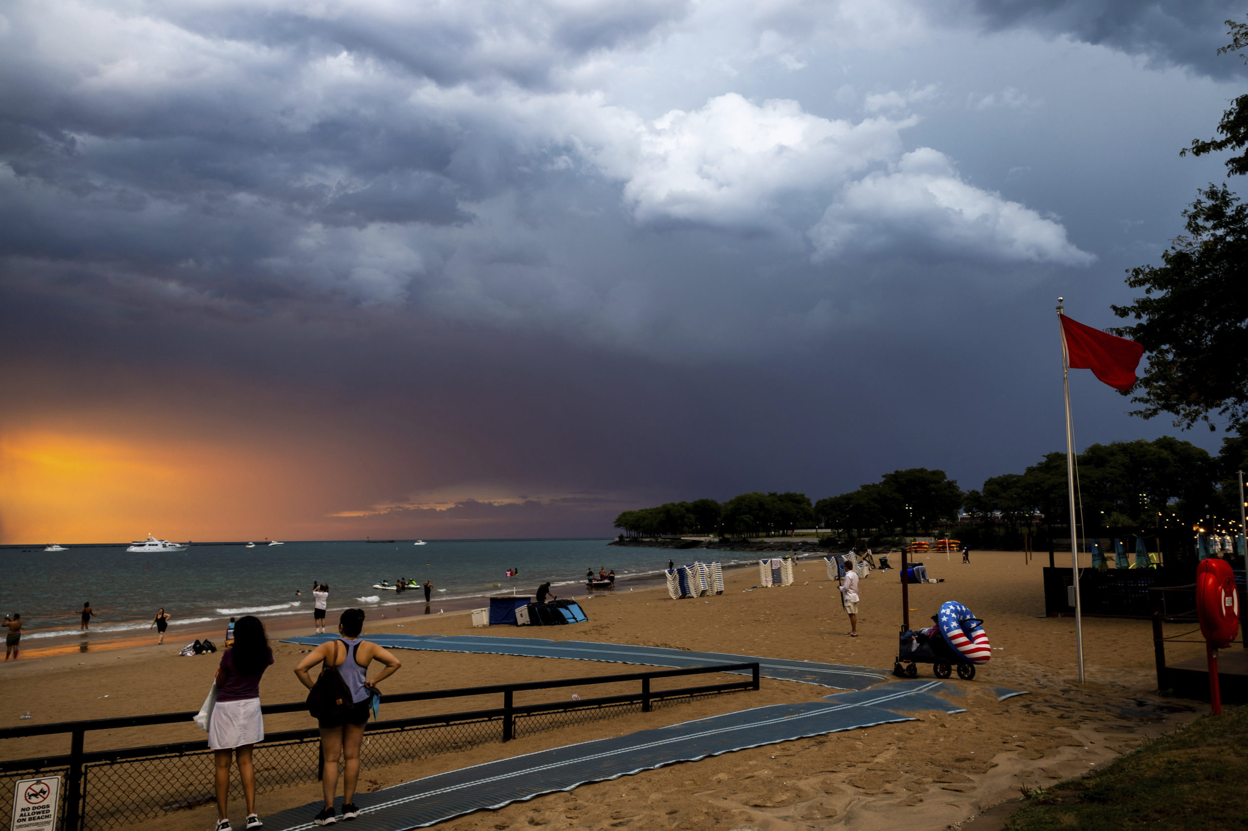 A storm rolls in at Ohio Street beach after a day of the heat index at triple digits on Tuesday in Chicago.