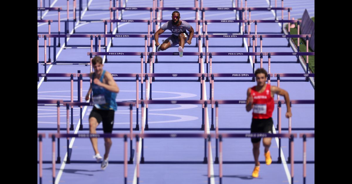 Freddie Crittenden of Team United States competes during the Men's 110m Hurdles Round 1 on day nine of the Olympic Games Paris 2024 at Stade de France on August 4, 2024 in Paris, France.