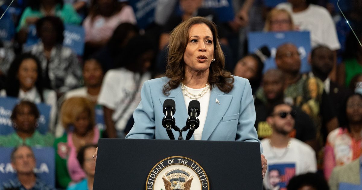 Democratic presidential candidate, U.S. Vice President Kamala Harris speaks at a campaign rally at the Georgia State Convocation Center on July 30, 2024 in Atlanta, Georgia.