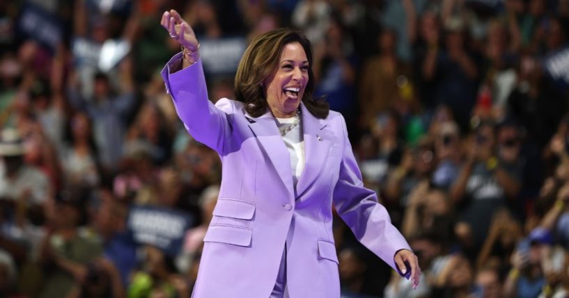 Democratic presidential candidate, U.S. Vice President Kamala Harris greets supporters campaign rally at the University of Las Vegas Thomas & Mack Center on August 10, 2024 in Las Vegas, Nevada.